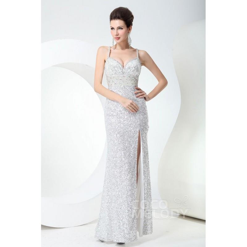 My Stuff, Sparkle Sheath-Column Spaghetti Strap Floor Length Sequin Evening Dress with Crystals and