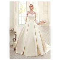 Elegant Tulle & Satin Bateau Neckline Ball Gown Wedding Dresses With Lace Appliques - overpinks.com