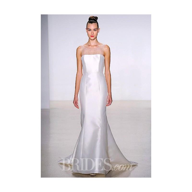 My Stuff, Amsale - Fall 2014 - Sleeveless Silk Sheath Wedding Dress with Illusion Neckline - Stunnin