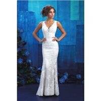 Style 9415 by Allure Bridals - Coffee  Ivory  White Lace Illusion back Floor V-Neck Column Wedding D