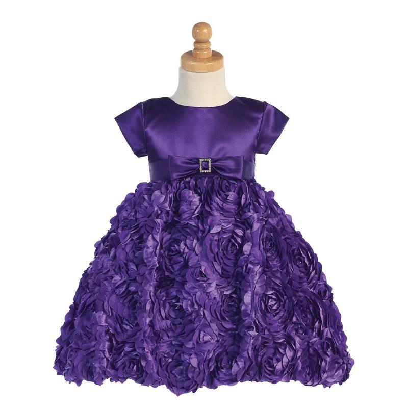 My Stuff, Purple Satin Bodice w/ Floral Ribboned Skirt Style: LC936 - Charming Wedding Party Dresses