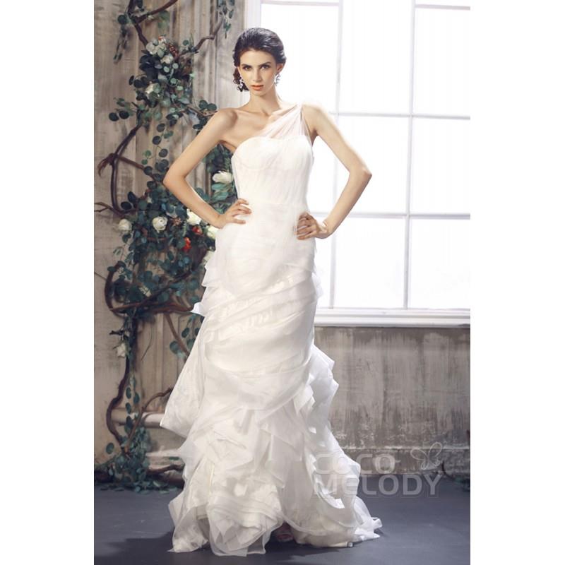 My Stuff, Perfect Sheath-Column One Shoulder Sweep-Brush Train Organza Wedding Dress CWST13006 - Top