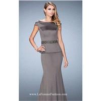 Pewter Beaded Long Gown by La Femme Evening - Color Your Classy Wardrobe