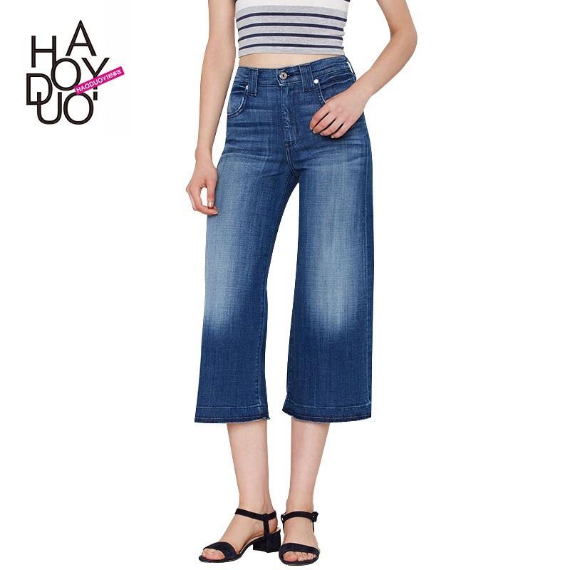 My Stuff, Wind fashion classic casual cropped pants washed the old fashion high waist skinny wide le