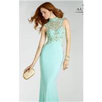 Seabreeze/Gold Beaded Jersey Long Gown by Alyce Prom - Color Your Classy Wardrobe