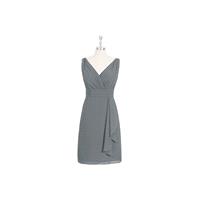 Steel_grey Azazie Iliana - Knee Length Chiffon V Back V Neck Dress - Charming Bridesmaids Store