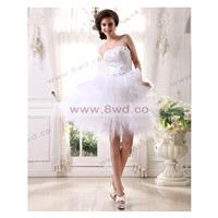 A-line Strapless Sleeveless Satin White Wedding Dress With Beading BUKCH278 In Canada Wedding Dress