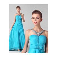 In Stock Fabulous Composite Filament Chiffon Halter Neckline Full Length A-line Prom Dress With Bead