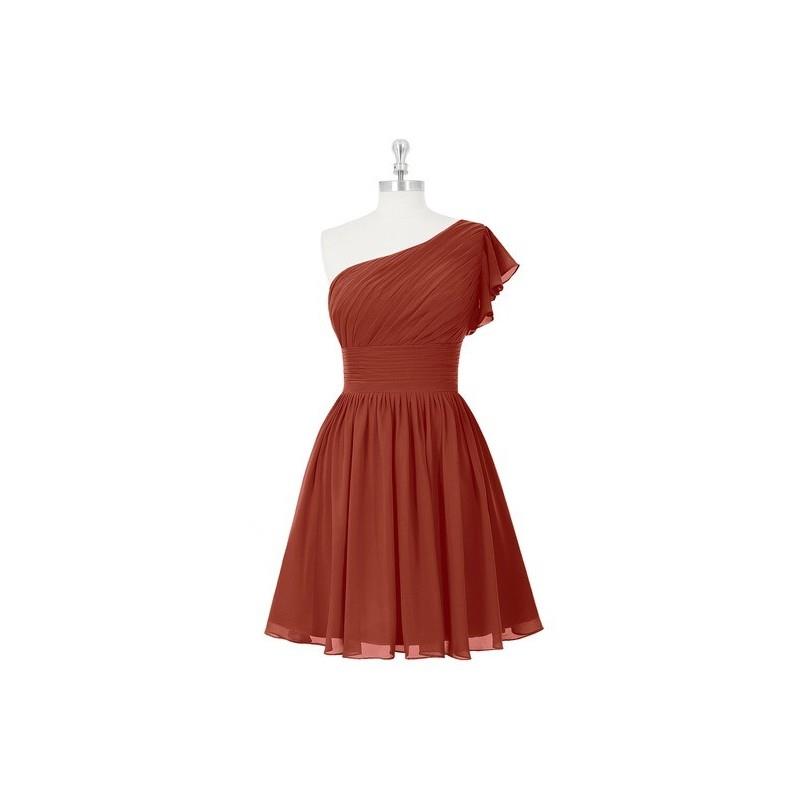 My Stuff, Rust Azazie Carly - One Shoulder Knee Length Chiffon Side Zip Dress - Charming Bridesmaids