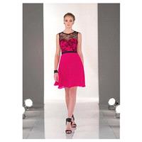 Fashionable Lace & Chiffon Jewel Neckline Natural Waistline Knee-length A-line Bridesmaid Dress - ov