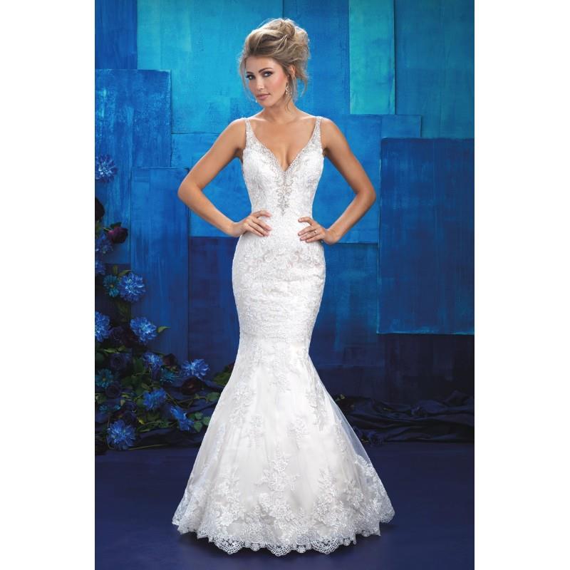 My Stuff, Style 9401 by Allure Bridals - Ivory  White Lace Low Back Floor Jewel  Straps  V-Neck Wedd