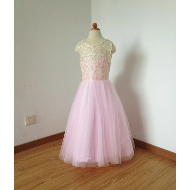 My Stuff, Floor-length Cream Lace Blush Pink Tulle Flower Girl Dress - Hand-made Beautiful Dresses|U