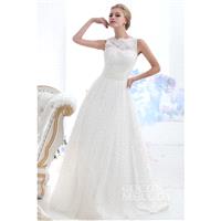 Trendy A-Line Illusion Neckline Sweep-Brush Train Tulle Wedding Dress CWXF13001 - Top Designer Weddi