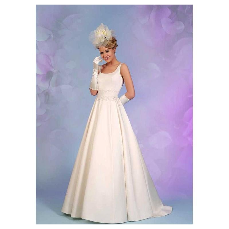 My Stuff, Elegant Satin Scoop Neckline Natural Waistline A-line Wedding Dress With Beaded Lace Appli