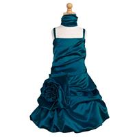 Teal Satin Bubble Dress w/ Gathered Flower & Shawl Style: D717 - Charming Wedding Party Dresses|Uniq
