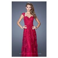 Cranberry Lace Tulle Gown by La Femme - Color Your Classy Wardrobe