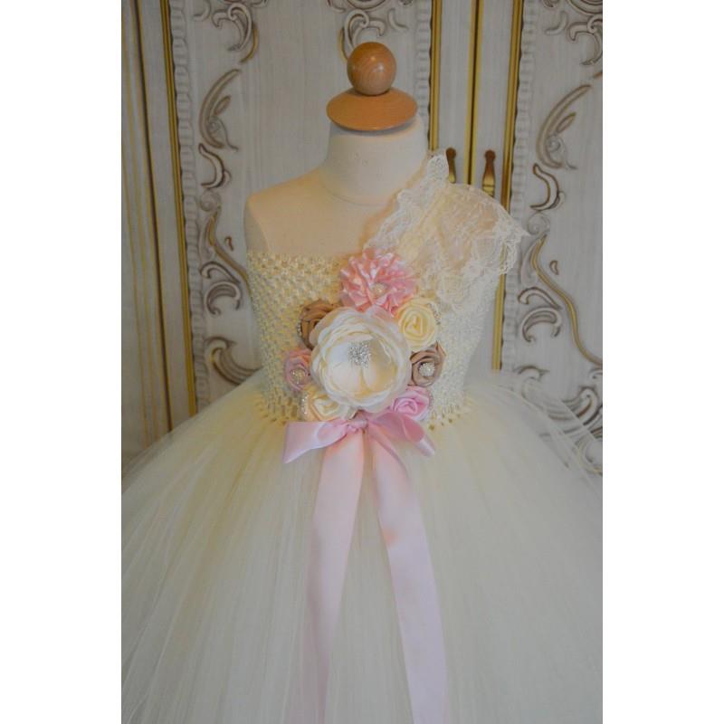 My Stuff, Vintage Champagne blush and Ivory flower girl tutu dress - Hand-made Beautiful Dresses|Uni