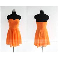 Handmade Sweetheart Orange Chiffon Knee Length Bridesmaid Dress/ Cocktail Dress/ Wedding Party Dress