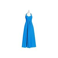 Ocean_blue Azazie Savannah - Floor Length Chiffon Halter Bow/Tie Back Dress - Charming Bridesmaids S