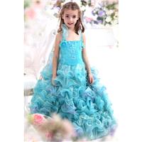 Cute Ball Gown Halter Blue Glow Floor Length Organza Girls Pageant Dress CKZF13006 - Top Designer We