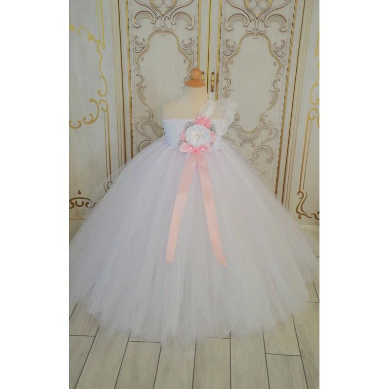 My Stuff, Vintage White Pink and Grey Flower girl tutu dress - Hand-made Beautiful Dresses|Unique De