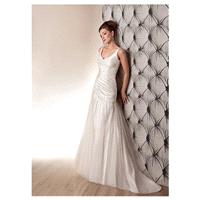 Glamorous Satin & Tulle V-neck Neckline Asymmetrical Waistline A-line Wedding Dress With Lace Appliq