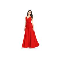 Red Azazie Leanna - Floor Length V Neck Bow/Tie Back Chiffon And Charmeuse Dress - Charming Bridesma