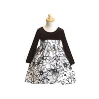 White Flower Girl Dress - Stretched Velvet Bodice w/ Flocked Taffeta Skirt Style: LC746 - Charming W