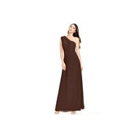 Chocolate Azazie Kallie - Floor Length One Shoulder Strap Detail Chiffon And Lace Dress - Charming B