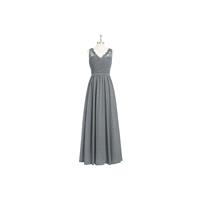 Steel_grey Azazie Beverly - Floor Length Chiffon And Lace V Neck Side Zip Dress - Cheap Gorgeous Bri
