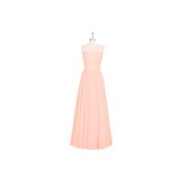 Coral Azazie Aliya - Back Zip Floor Length Chiffon And Lace Boatneck Dress - Charming Bridesmaids St