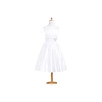 White Azazie Merida JBD - Tea Length Organza And Satin Bow/Tie Back Boatneck Dress - Charming Brides