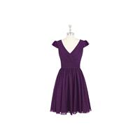 Grape Azazie Kierra - Knee Length Back Zip Chiffon V Neck Dress - Charming Bridesmaids Store