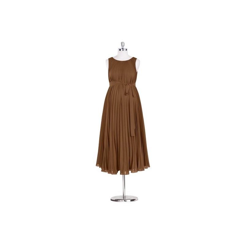 My Stuff, Brown Azazie Joanna - Tea Length Chiffon Scoop Back Zip Stretch Knit Dress - Charming Brid