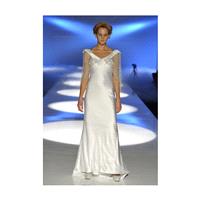 David Fielden - 2013 - Silk Satin V-Neck Sheath Wedding Dress with Sheer Lace Sleeves - Stunning Che