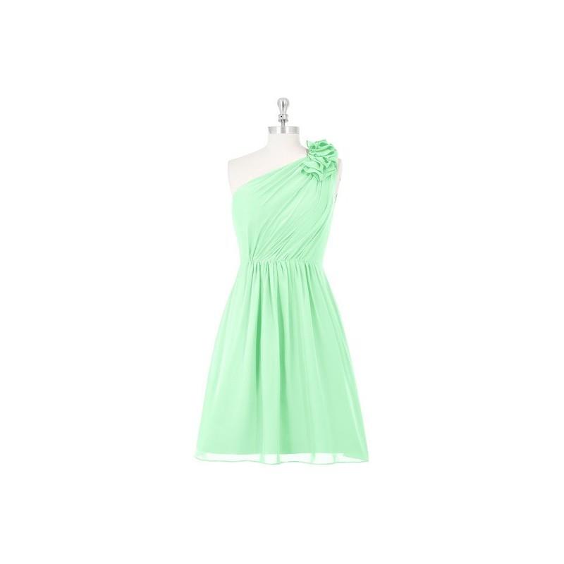 wedding, Mint_green Azazie Sabrina - Knee Length One Shoulder Chiffon Illusion Dress - Charming Brid