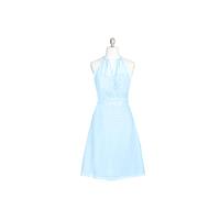 Sky_blue Azazie Karen - Halter Chiffon Bow/Tie Back Knee Length Dress - Charming Bridesmaids Store