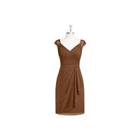 Brown Azazie Fawne - Knee Length Illusion V Neck Chiffon And Lace Dress - Charming Bridesmaids Store