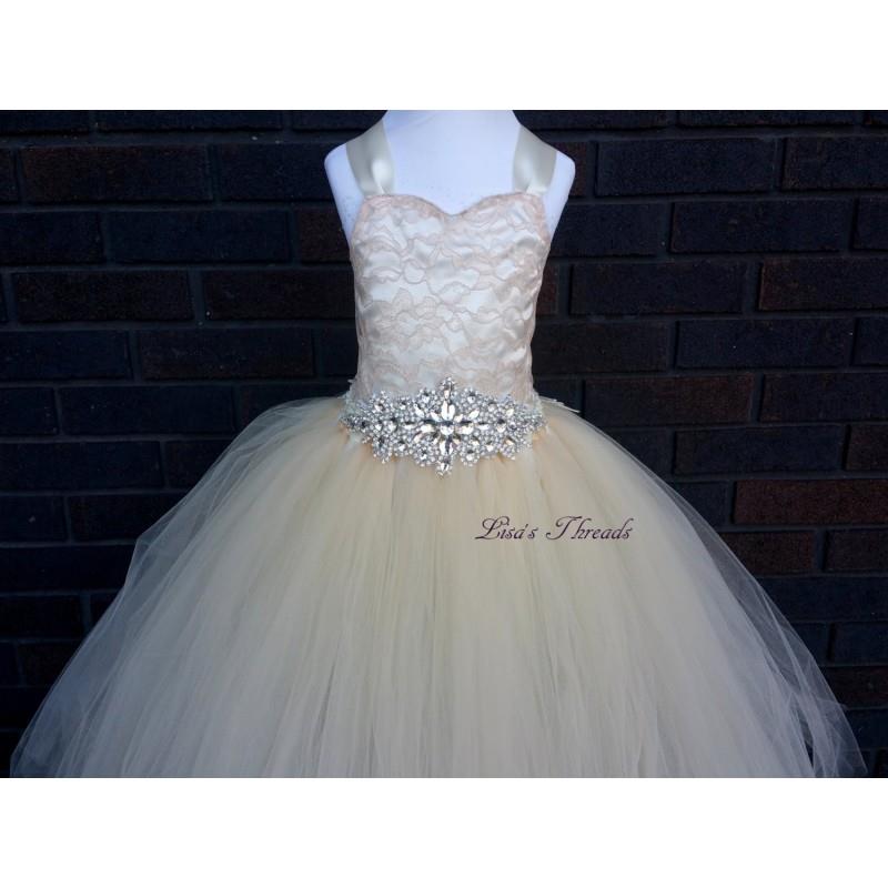 My Stuff, Champagne lace corset & rhinestones belt flower girl dress/ Junior bridesmaids dress/ Wedd