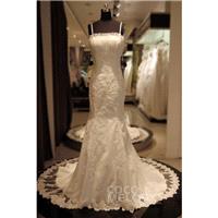 Glamour Trumpet-Mermaid Spaghetti Strap Chapel Train Lace Ivory Sleeveless Zipper Wedding Dress with