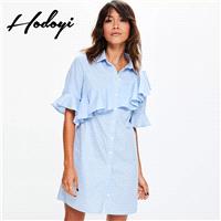 Office Wear Vogue Simple Frilled Short Sleeves Stripped Summer Dress Blouse - Bonny YZOZO Boutique S