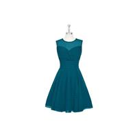 Ink_blue Azazie Scarlett - Knee Length Illusion Scoop Chiffon Dress - Charming Bridesmaids Store