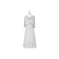 Silver Azazie Cristina MBD - Side Zip Tea Length Cowl Chiffon Dress - Charming Bridesmaids Store