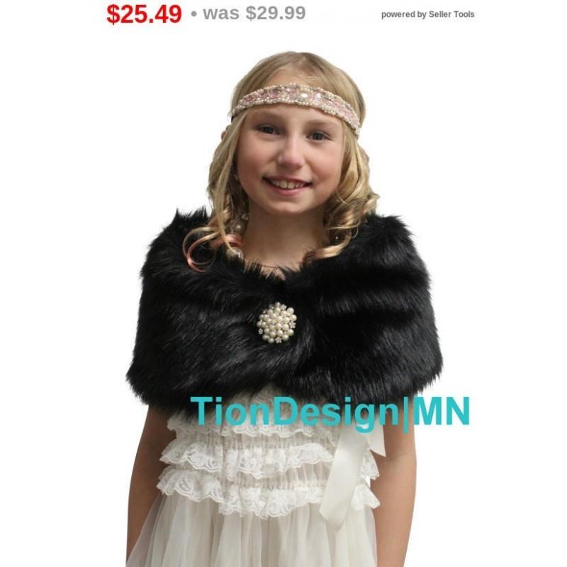 My Stuff, Girl Kid Black Faux Fur Wrap, Kid fur shrug, faux fur shawl - Hand-made Beautiful Dresses|