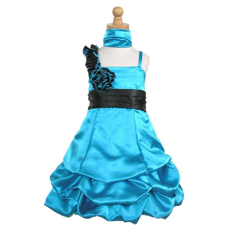 My Stuff, Turquoise Satin Gathered Bubble Dress w/ Two Tone Flower Style: D719 - Charming Wedding Pa