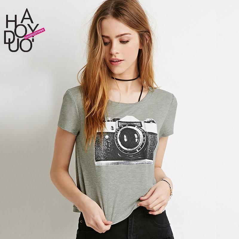 My Stuff, Summer 2017 new vintage camera print fashion crew neck short sleeve loose women's t-shirt