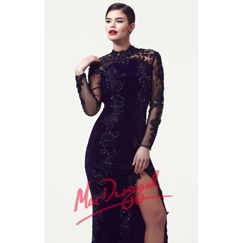 My Stuff, Beaded Long Sleeve Gownby Mac Duggal Black White Red 61788R - Bonny Evening Dresses Online