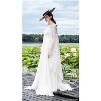 Divine Atelier 2018 Alba Watteau Train Jewel Aline Sweet Ivory Sleeveless Embroidery Chiffon Wedding