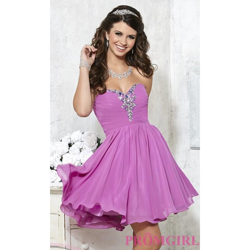 My Stuff, Short Strapless Lace Up Chiffon Dress by Damas - Brand Prom Dresses|Beaded Evening Dresses