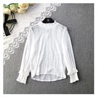Sexy Frilled Sleeves High Neck Seen Through One Color Top Blouse - beenono.com